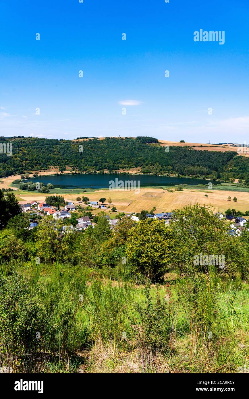 Meerfelder Maar, Vulkaneifel, lac vulcanique, Eifel, Rhénanie-Palatinat, Allemagne, Banque D'Images