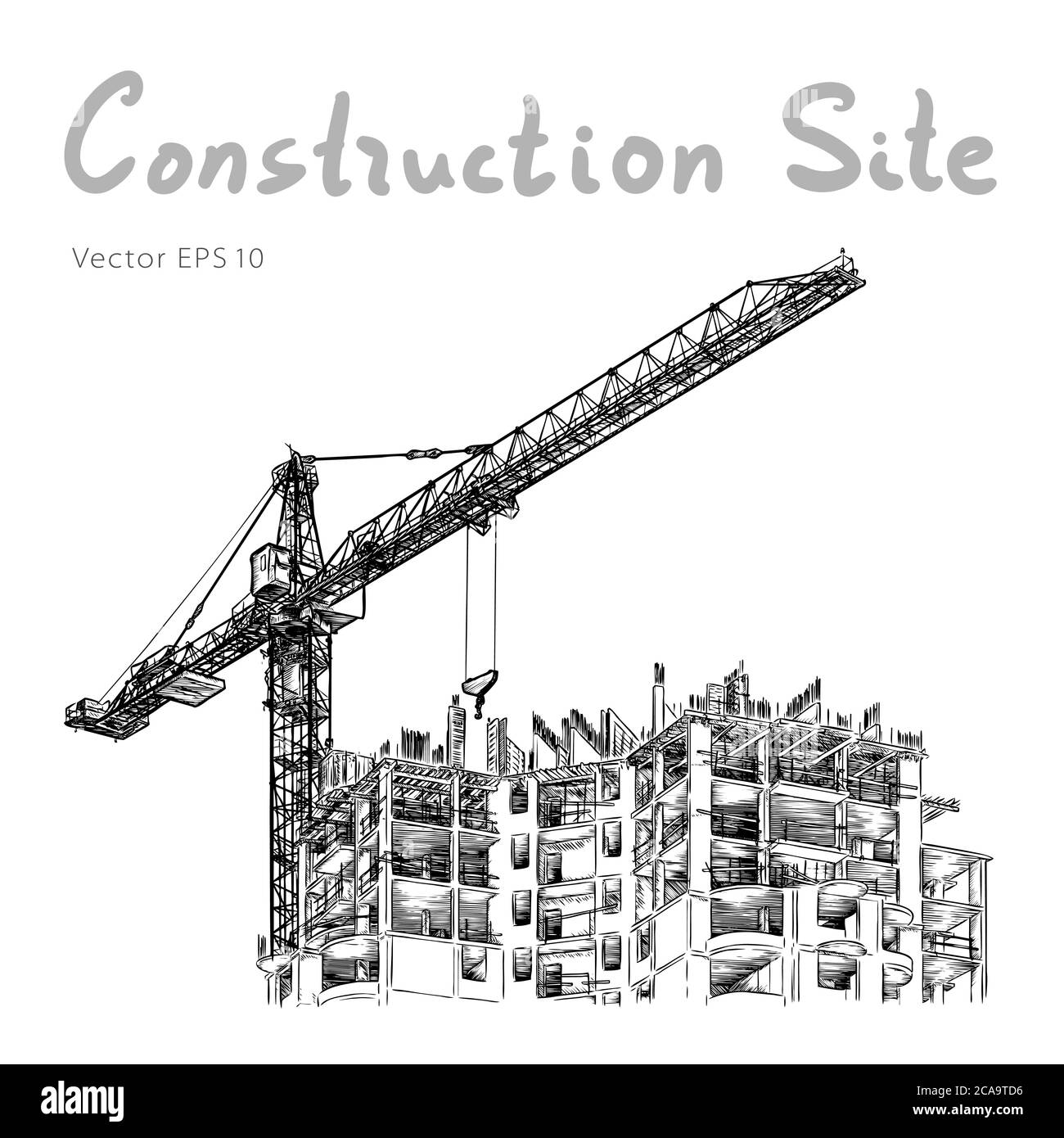 La construction de bâtiments et des grues à tour. Ville. Dessiner des vecteurs Illustration de Vecteur