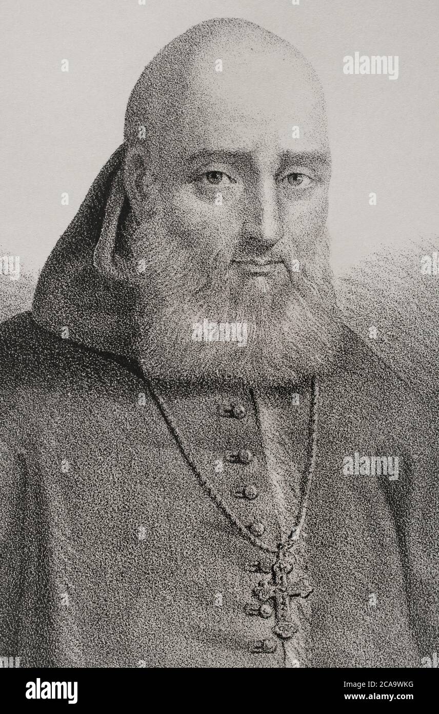 Juan de Ribera (1532-1611). Espagnol religieux. Vice-roi de Valence. Portrait. Illustration de Llanta, détail. Lithographie. Cronica général de España. Historia Ilustrada y Descriptiva de sus Provincias. Valence, 1867. Banque D'Images