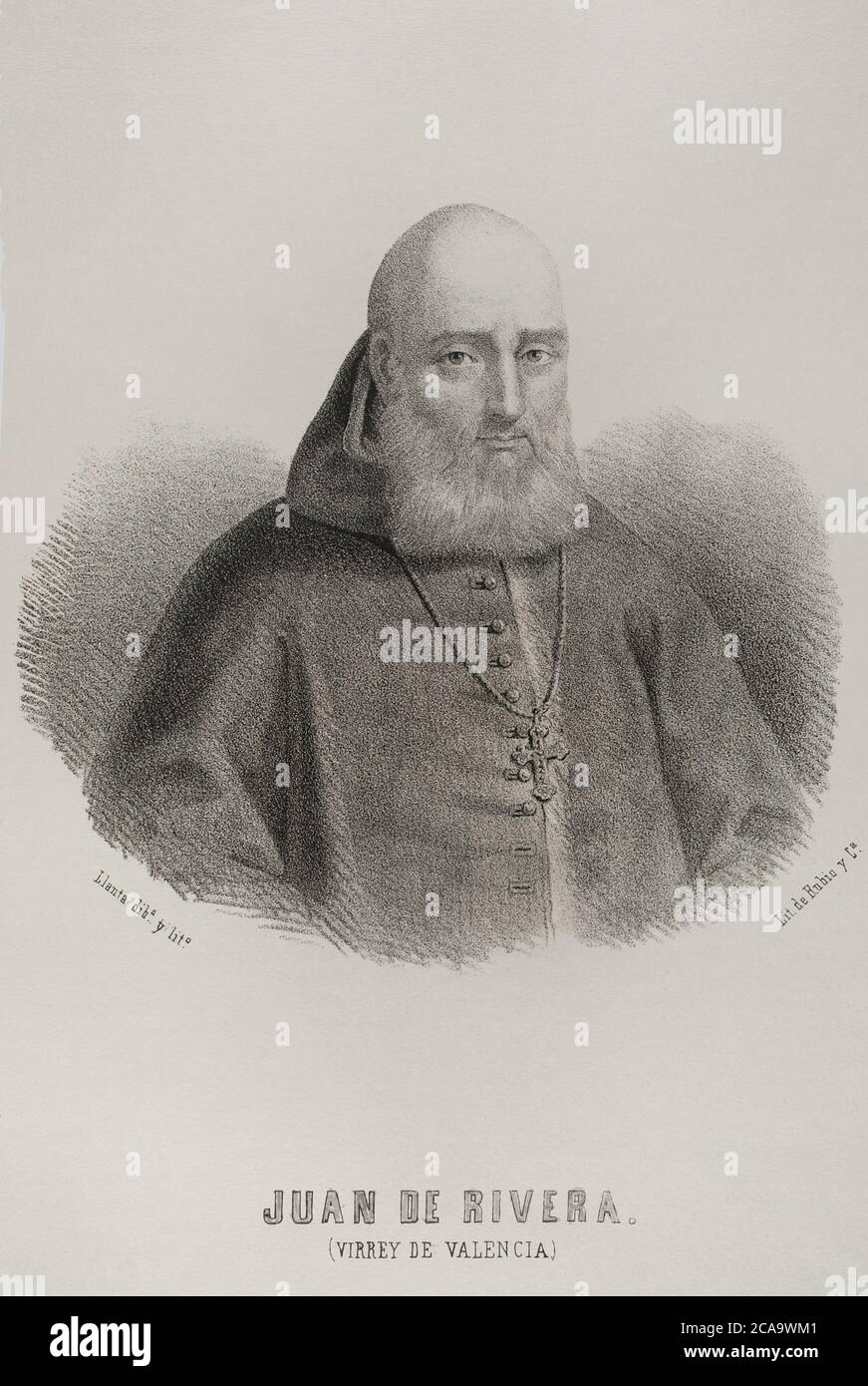 Juan de Ribera (1532-1611). Espagnol religieux. Vice-roi de Valence. Portrait. Illustration de Llanta. Lithographie. Cronica général de España. Historia Ilustrada y Descriptiva de sus Provincias. Valence, 1867. Banque D'Images
