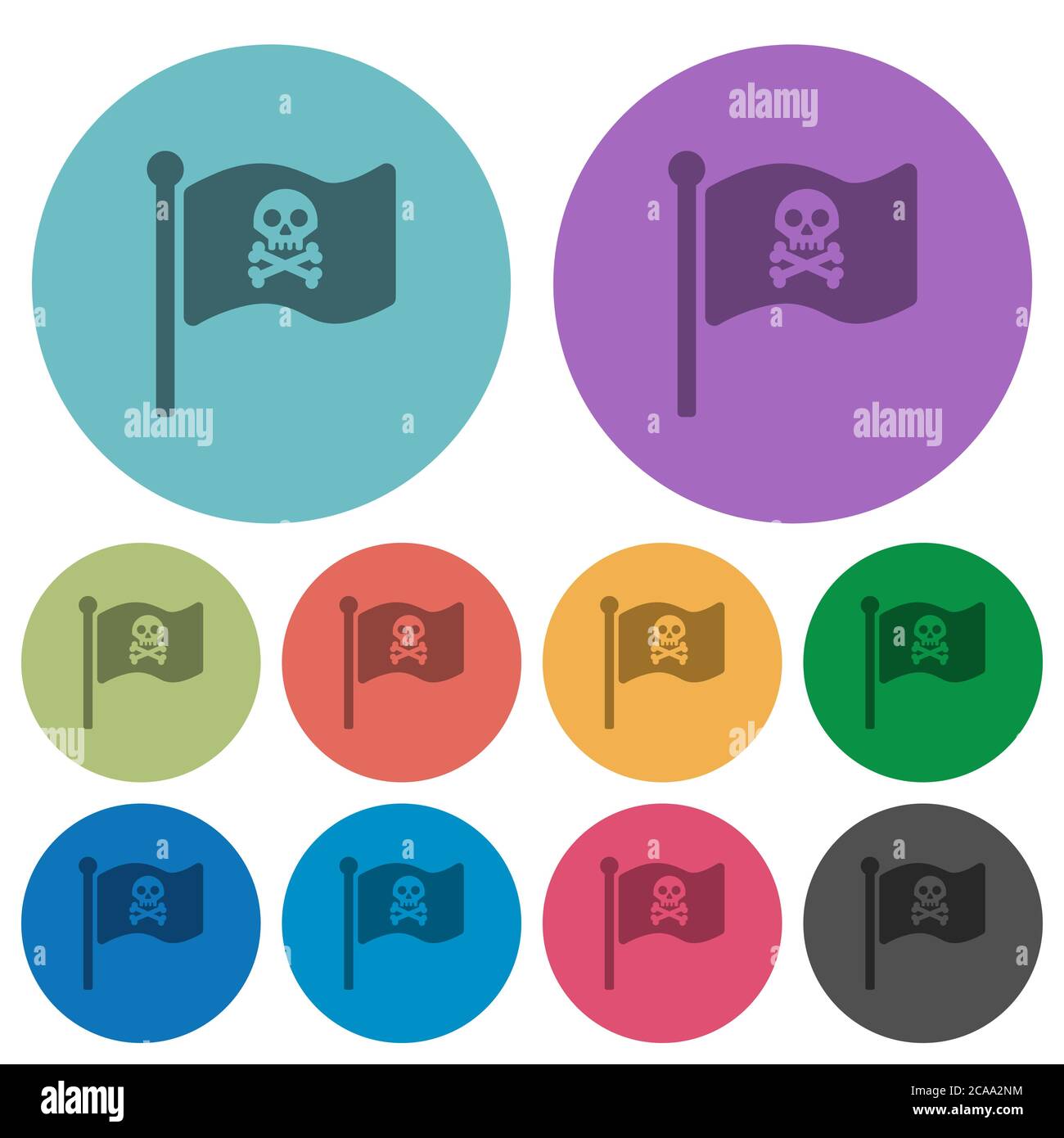 Drapeau pirate icônes plates plus foncées sur fond rond de couleur Illustration de Vecteur