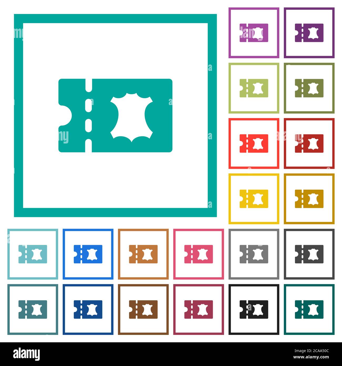 Coupon de réduction pour les articles en cuir icônes de couleur plate avec cadres de quadrant sur fond blanc Illustration de Vecteur