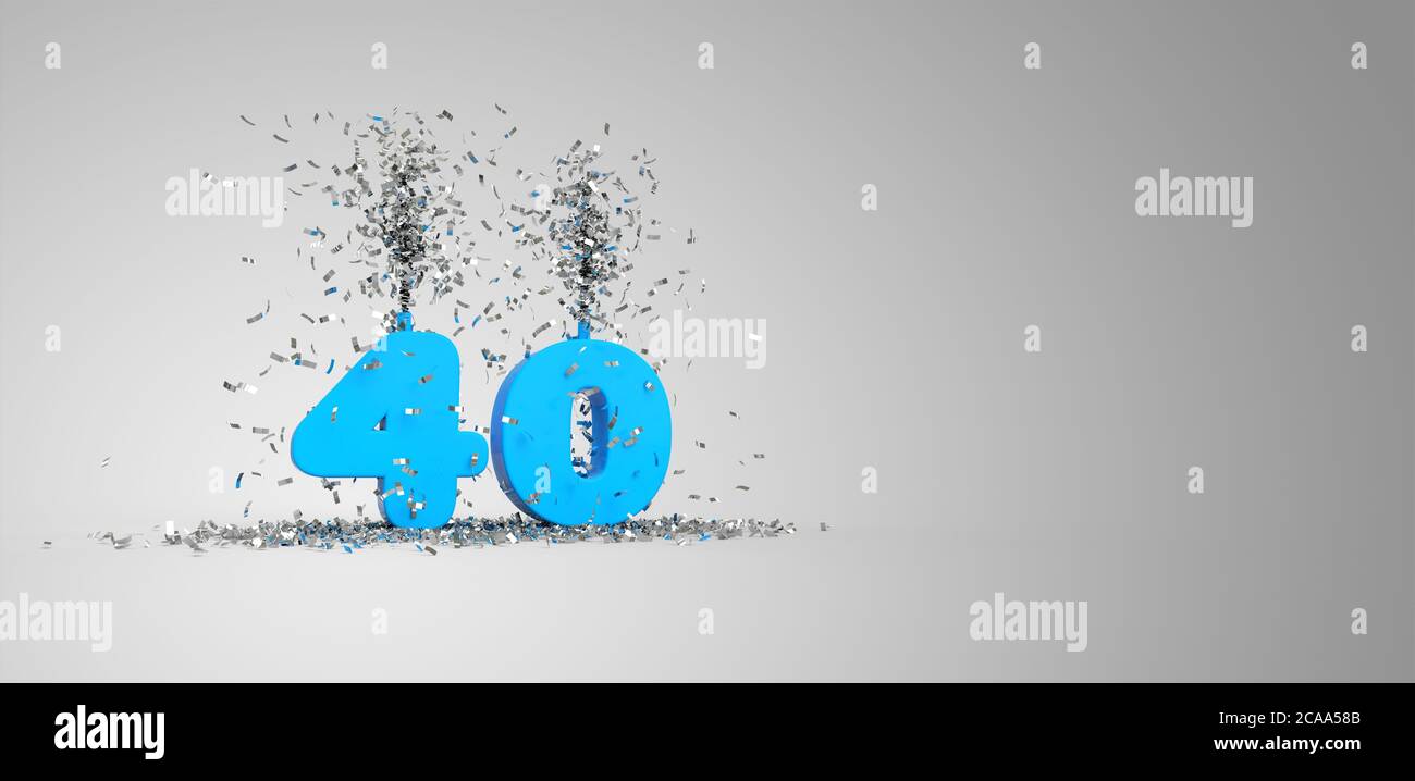 40 ans, texte bleu, fond gris rendu 3D Banque D'Images
