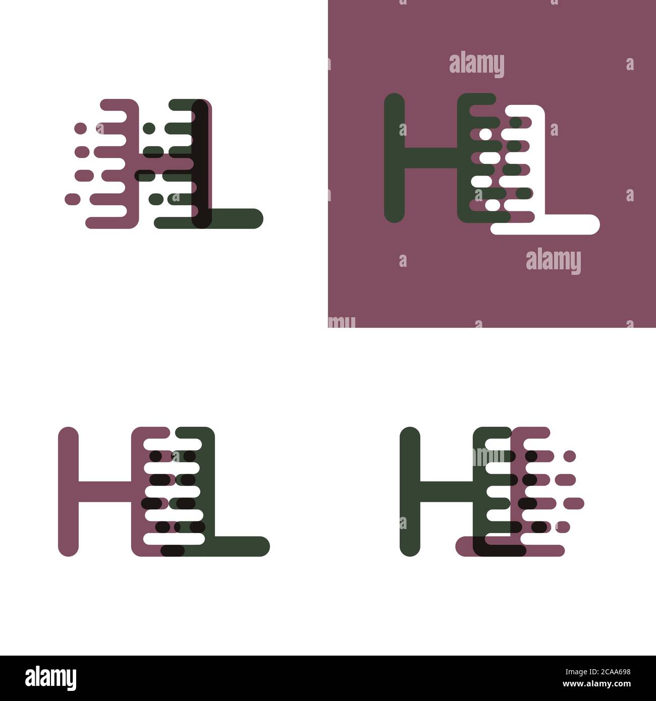 Logo HL lettres avec vitesse d'accentuation en violet et vert foncé Illustration de Vecteur