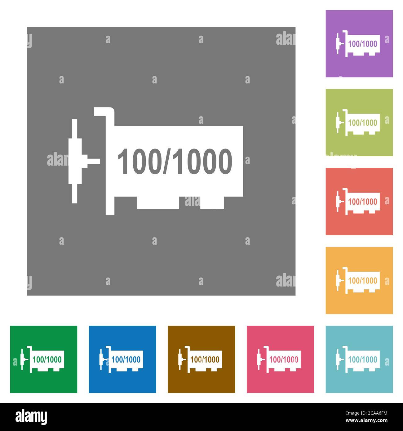 Icônes plates du contrôleur réseau Gigabit ethernet sur des arrière-plans carrés de couleur simples Illustration de Vecteur