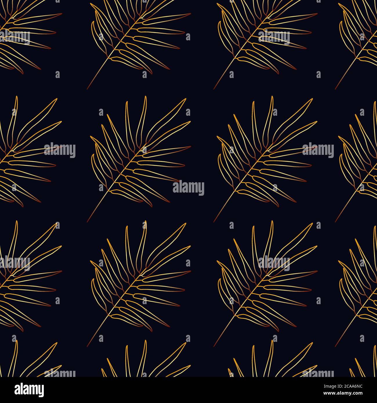 Tropical vecteur PALM laisse sans couture motif noir arrière-plan. Papier peint exotique. Imprimé moderne et tendance. Feuilles d'or Illustration de Vecteur