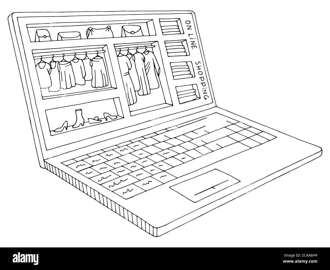 Rangez les tablettes dans un graphique pour ordinateur portable noir blanc croquis isolé illustration vecteur Illustration de Vecteur