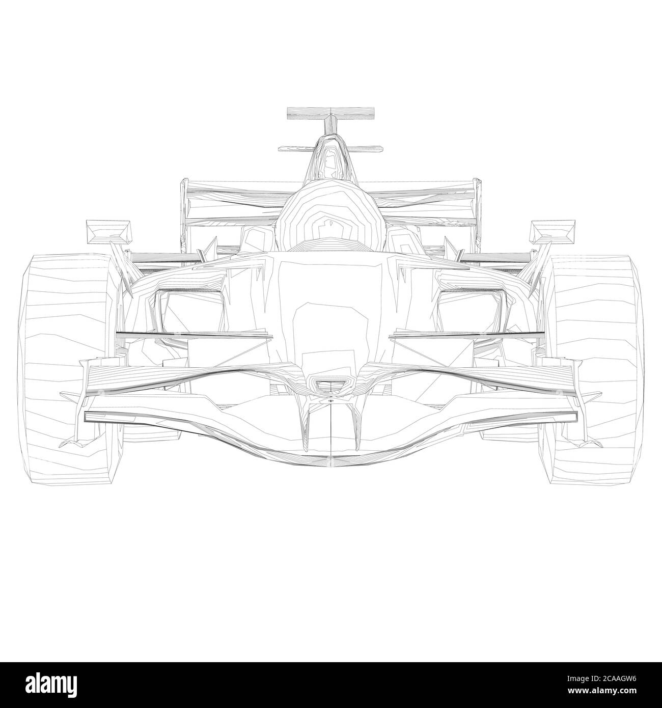 Image filaire d'une voiture de course à partir de lignes noires sur fond blanc. Vue avant. 3D. Illustration vectorielle. Illustration de Vecteur
