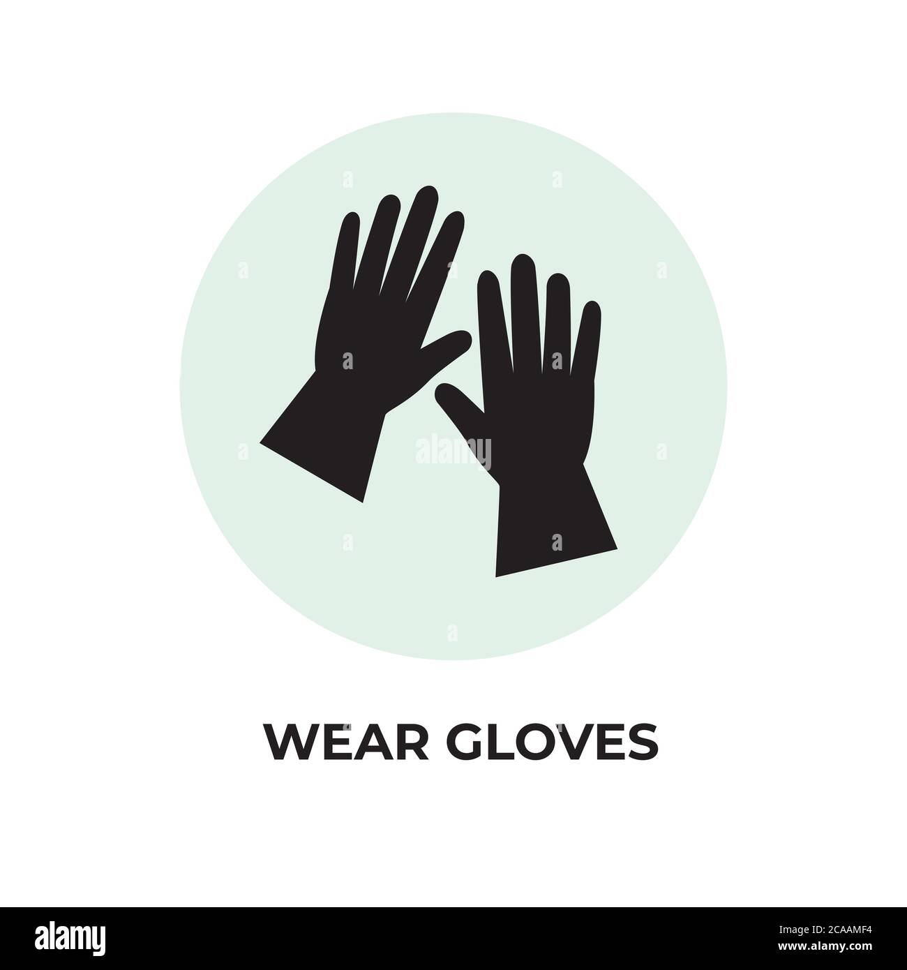 Porter des gants, des mains mettant des gants de protection, des gants médicaux icône, auto-protection, des gants en latex comme symbole de protection contre les virus. Illustration de Vecteur