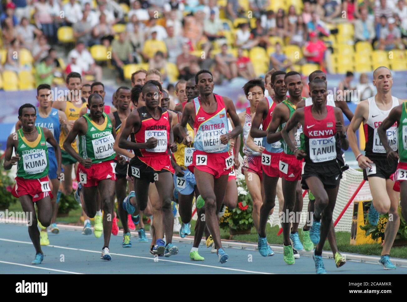 Paul Kipngetich Tanui , Abera Kuma et Ibrahim Jeilan 10 000 M finale pendant le Championnat du monde Athlétisme 2013, le 10 2013 août à Moscou - photo Laurent Lairys / DPPI Banque D'Images