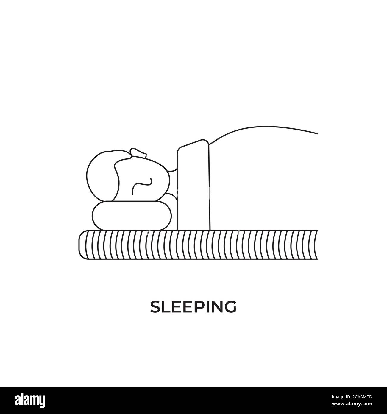 Icône dormir, sommeil - icône moderne d'une seule ligne. Image d'une personne au lit sur un oreiller. Représentation du repos, de la relaxation, de la restauration de l'énergie Illustration de Vecteur