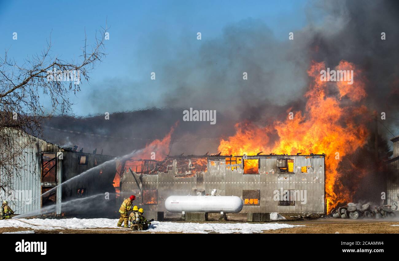 Spectaculaire feu de ferme d'oeufs. Banque D'Images