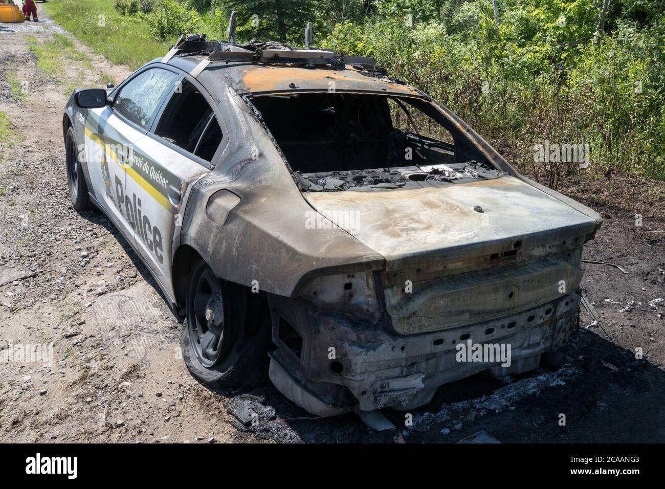 Voiture de police brûlée Banque D'Images