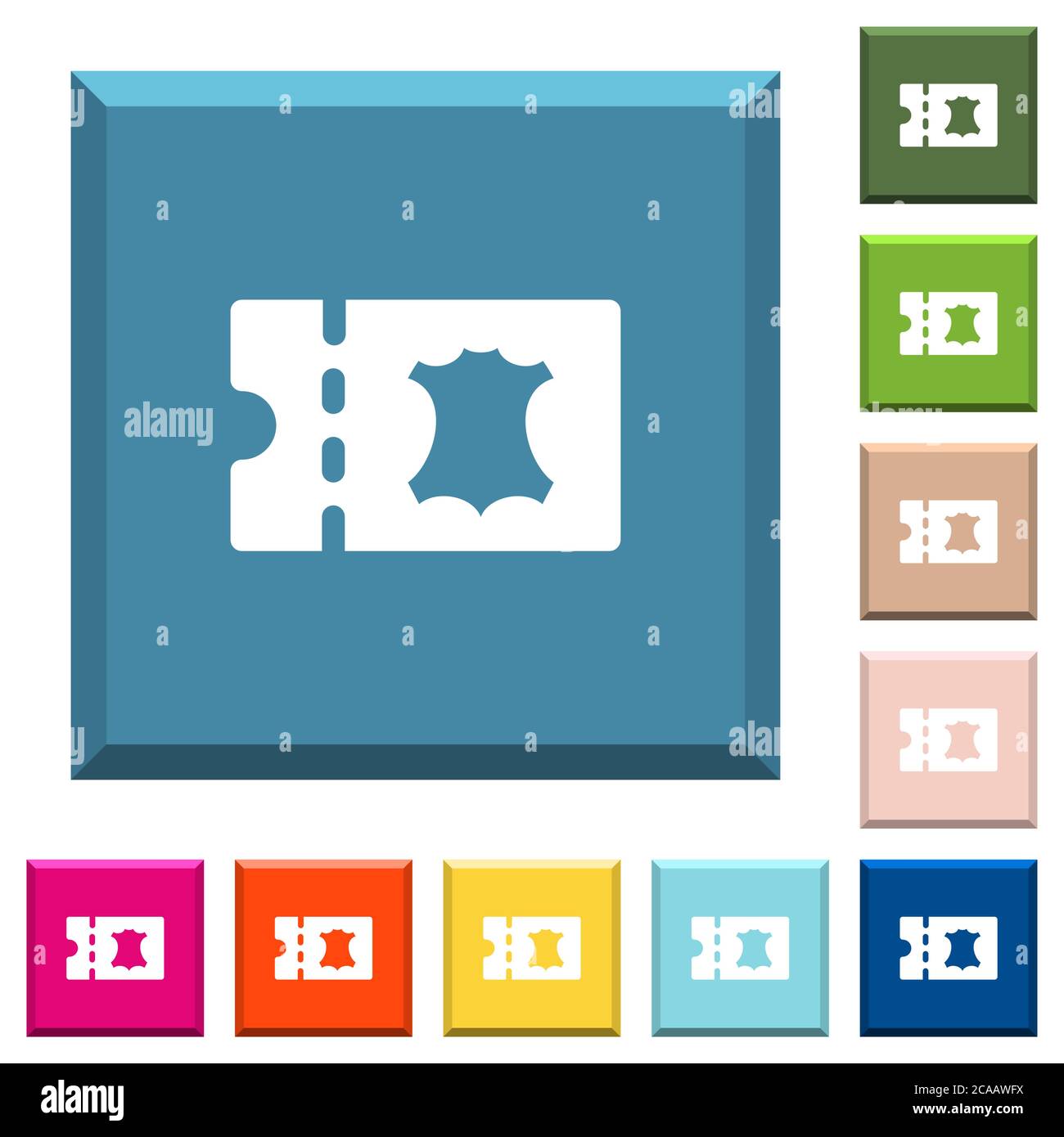 Coupon de réduction pour les articles en cuir icônes blanches sur boutons carrés bordés dans diverses couleurs tendance Illustration de Vecteur