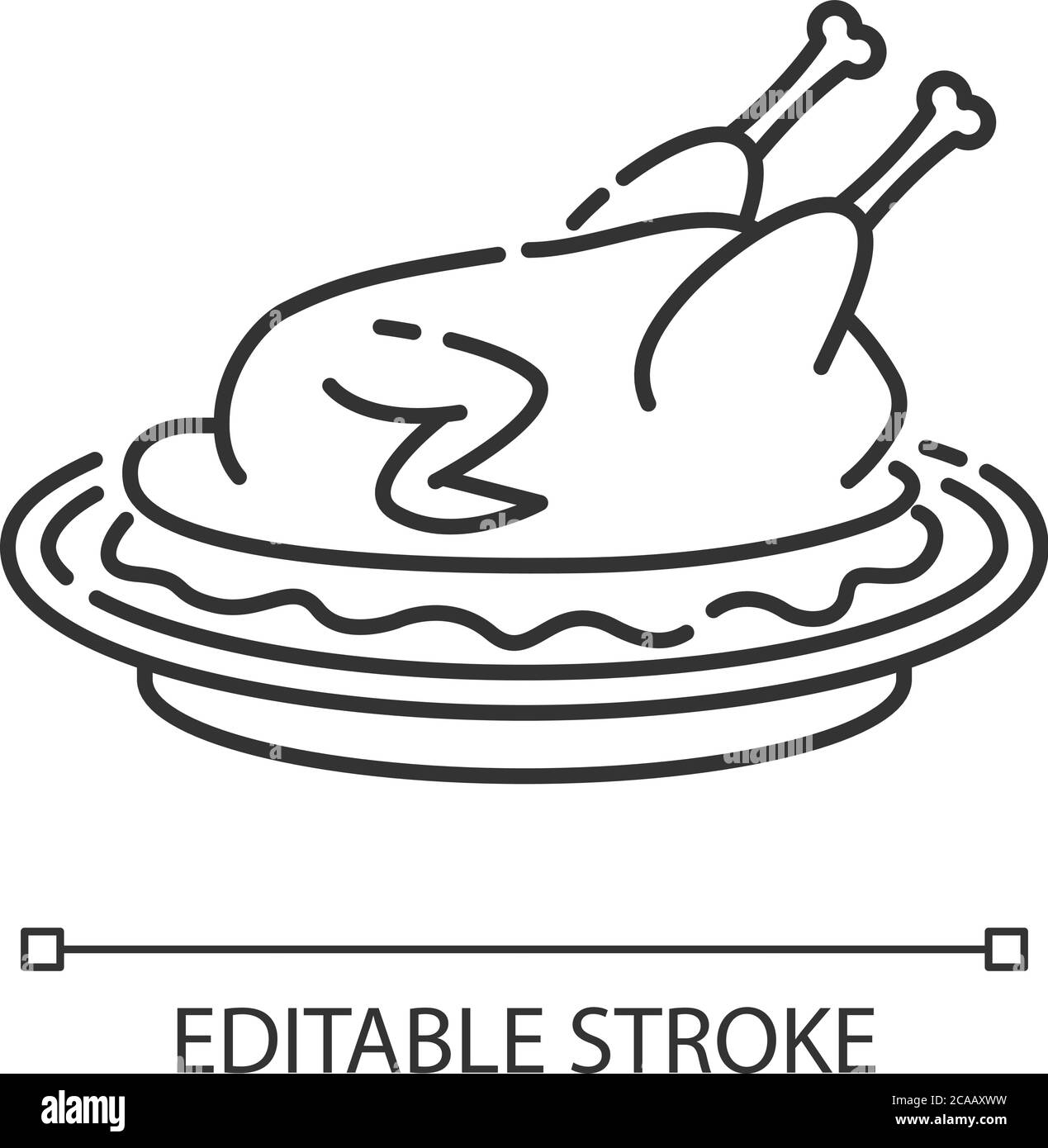 Icône linéaire Peking Duck pixel Perfect. Poulet rôti entier avec sauce pour Thanksgiving. Illustration personnalisable à lignes fines. Symbole de contour. Vecteur Illustration de Vecteur