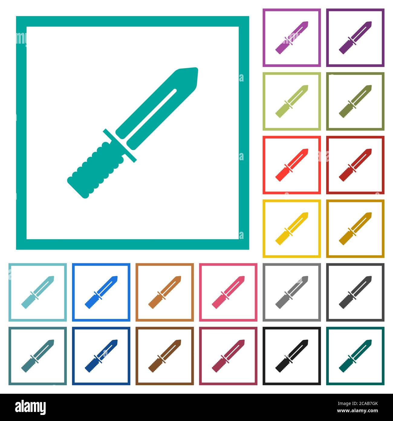 Icônes de couleur plate de couteau avec cadres quadrants sur fond blanc Illustration de Vecteur