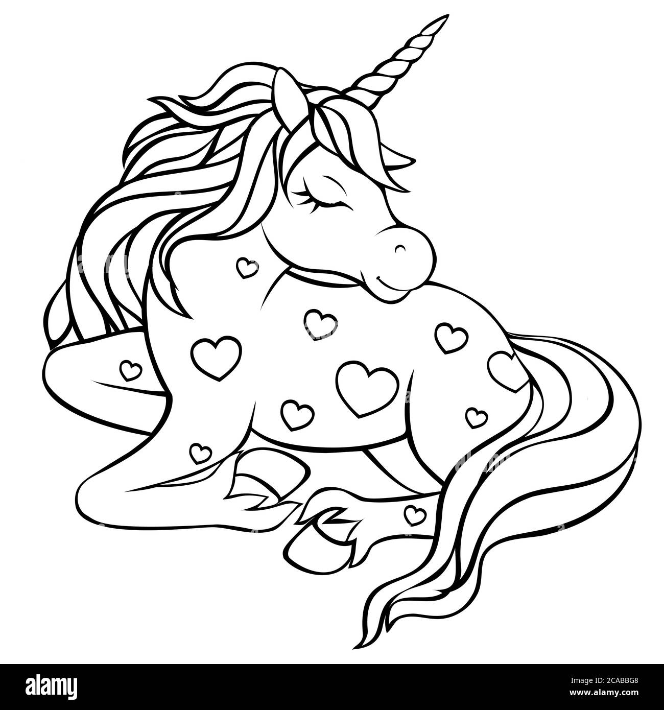 licorne magique et mignonne avec cœur. Photo de couleur. Illustration de Vecteur