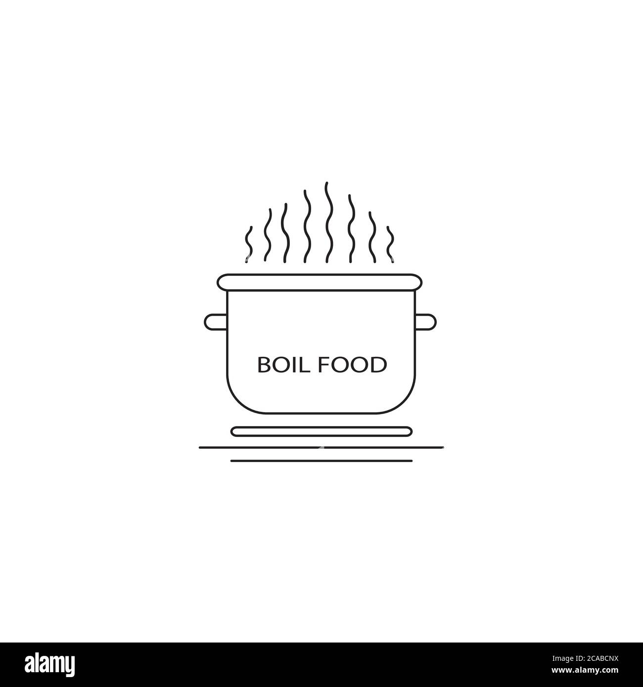 Icône de pot d'ébullition sur feu, icône de pot de cuisson, icône de ligne d'ébullition de nourriture, symbole vectoriel, pictogramme de style linéaire isolé sur blanc, icône de pot d'ébullition simple Illustration de Vecteur