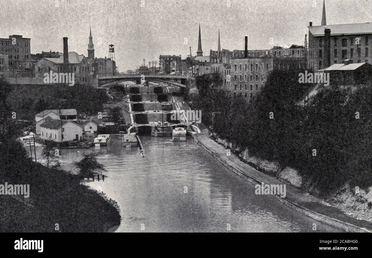 Le canal Érié à Lockport, New York, vers 1900 Banque D'Images