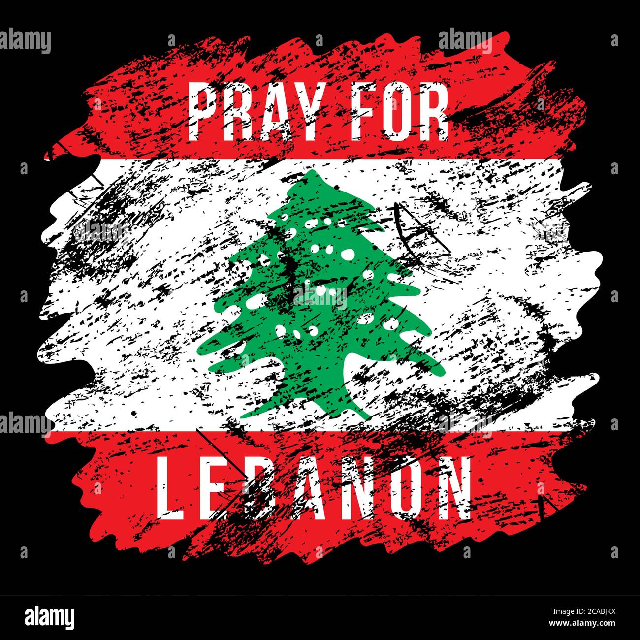 Drapeau libanais stylisé avec l'inscription prier pour le Liban. Tragédie à Beyrouth. Contexte dédié aux puissantes explosions à Beyrouth. Illustrateur vectoriel Illustration de Vecteur