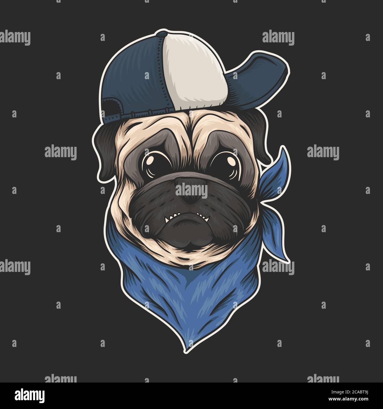 Chapeau de chien PUG et illustration de vecteur de bandana pour votre entreprise ou marque Illustration de Vecteur