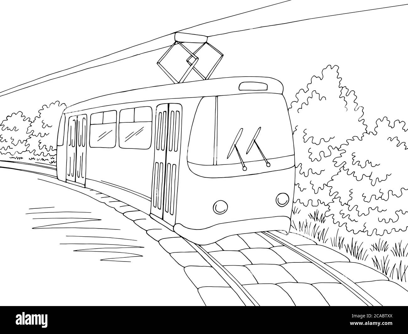 Schéma de tram noir blanc extérieur esquisse illustration vecteur Illustration de Vecteur