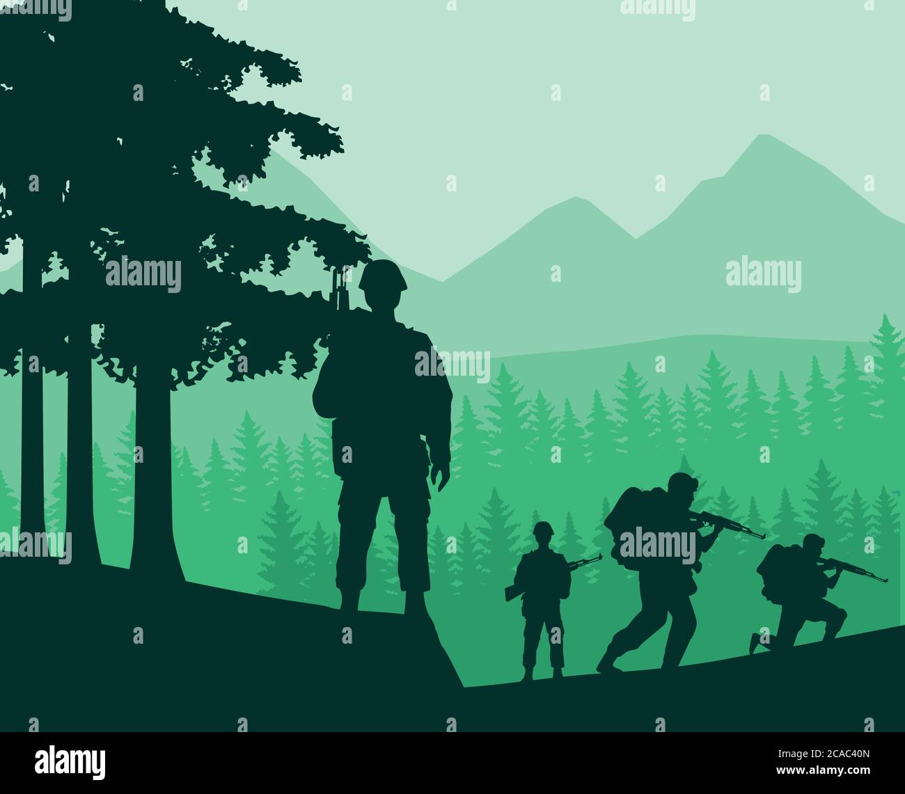 soldats figures silhouettes dans la jungle scène vector illustration design Illustration de Vecteur