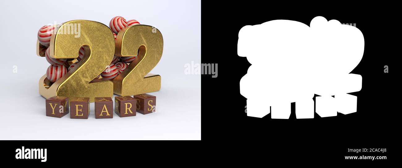 Numéro 22 (numéro vingt-deux) anniversaire design avec bonbons ronds et l'inscription années à partir de cubes sur un fond blanc avec ombre Banque D'Images