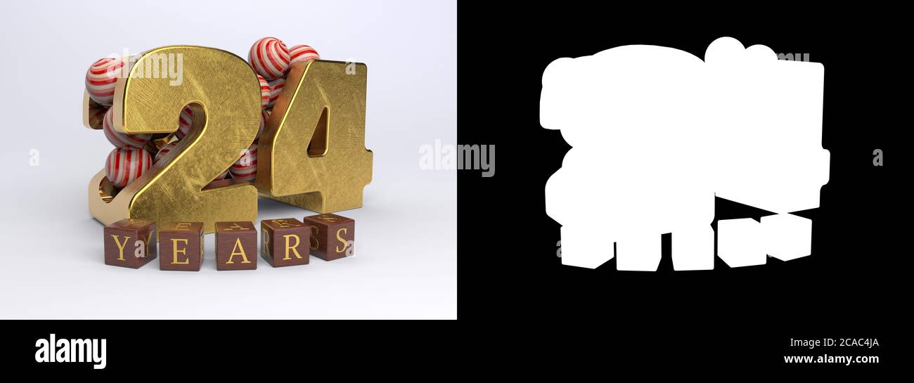 Numéro 24 (numéro vingt-quatre) anniversaire design avec bonbons ronds et l'inscription années à partir de cubes sur un fond blanc avec shado Banque D'Images