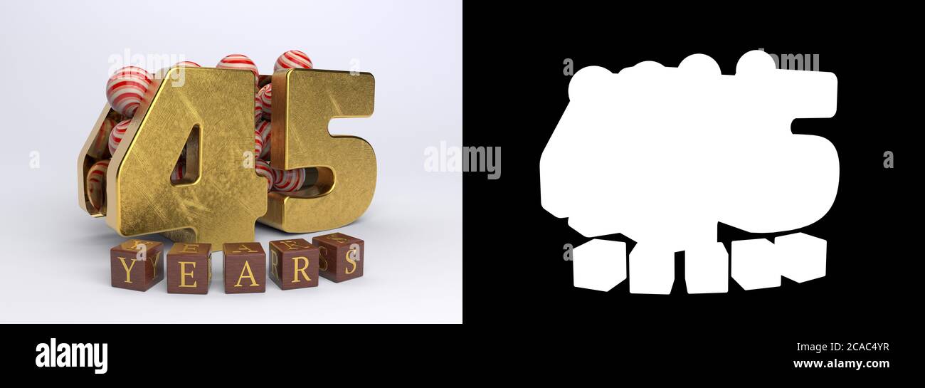 Numéro 45 (numéro quarante-cinq) anniversaire design avec bonbons ronds et l'inscription années à partir de cubes sur un fond blanc avec ombre Banque D'Images