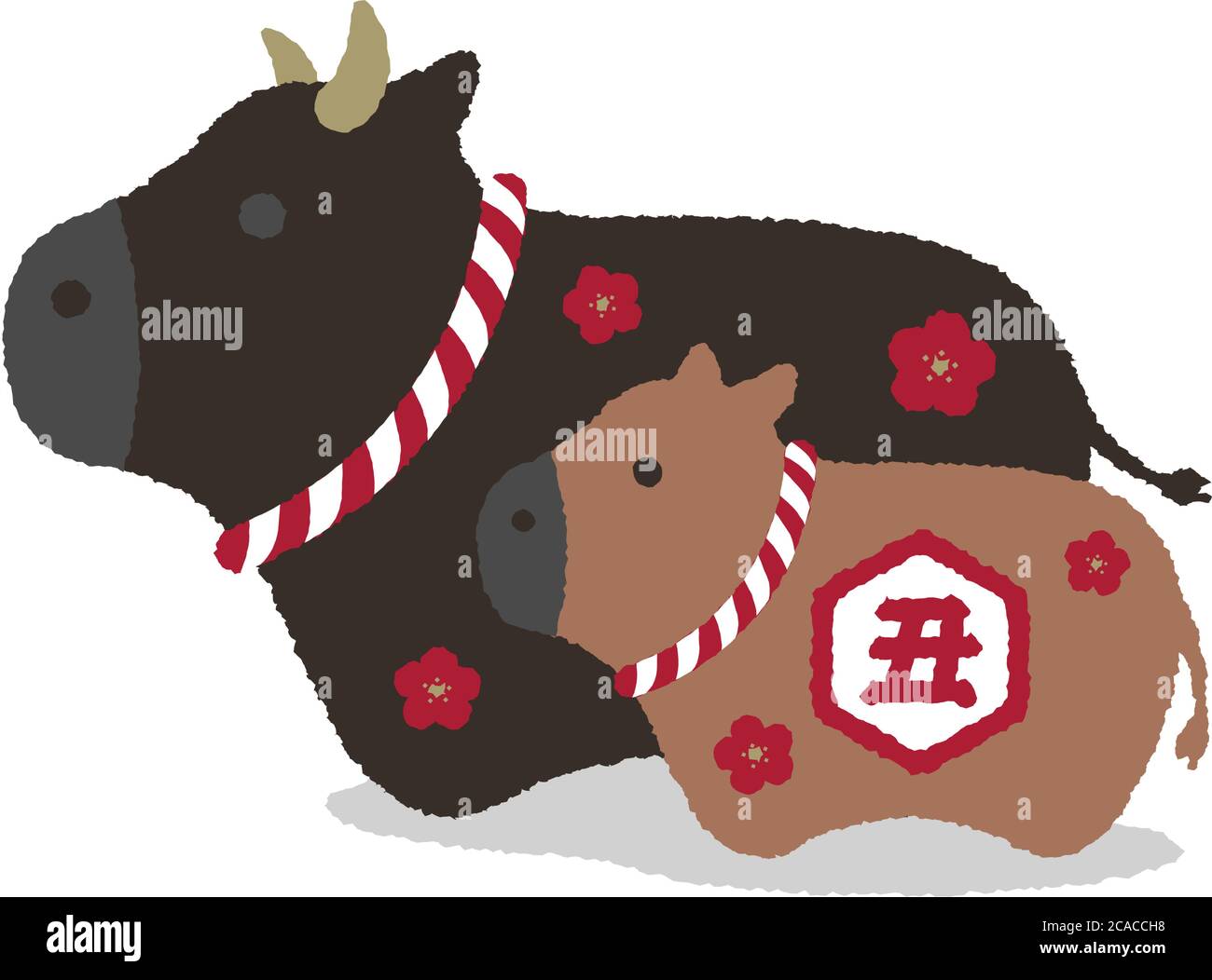 2021 dessin animé ox (vache) ornement caractère illustration pour nouvelle année carte de voeux / famille Illustration de Vecteur