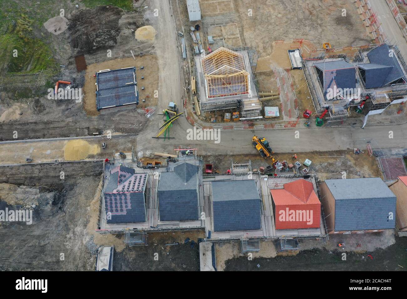 Vue aérienne d'un chantier de construction dans l'est de l'Ardsley, West Yorkshire. Banque D'Images