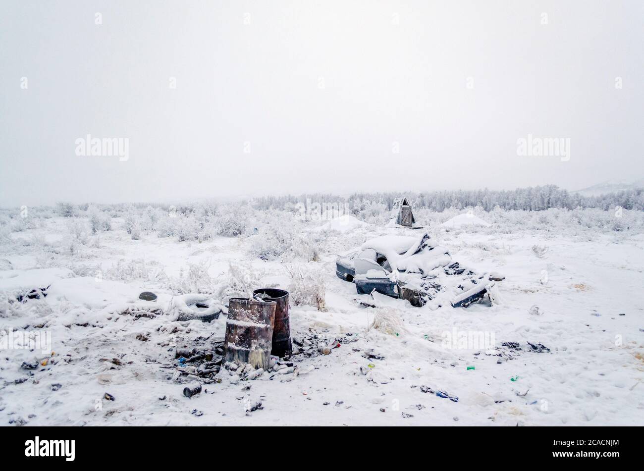 Un des endroits les plus froids sur terre, dans le village d'Oymchkon dans le nord russe Banque D'Images