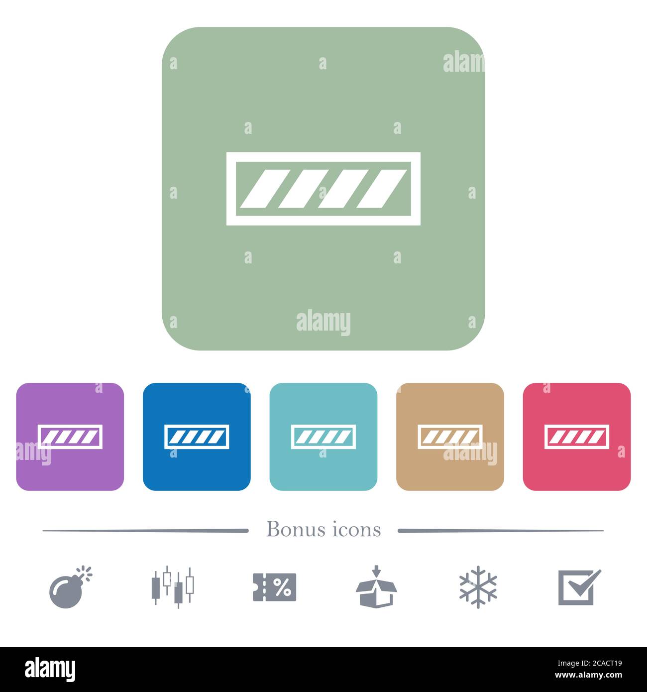 Icônes plates blanches de la barre de progression sur les arrière-plans carrés de couleur arrondie. 6 icônes bonus incluses Illustration de Vecteur