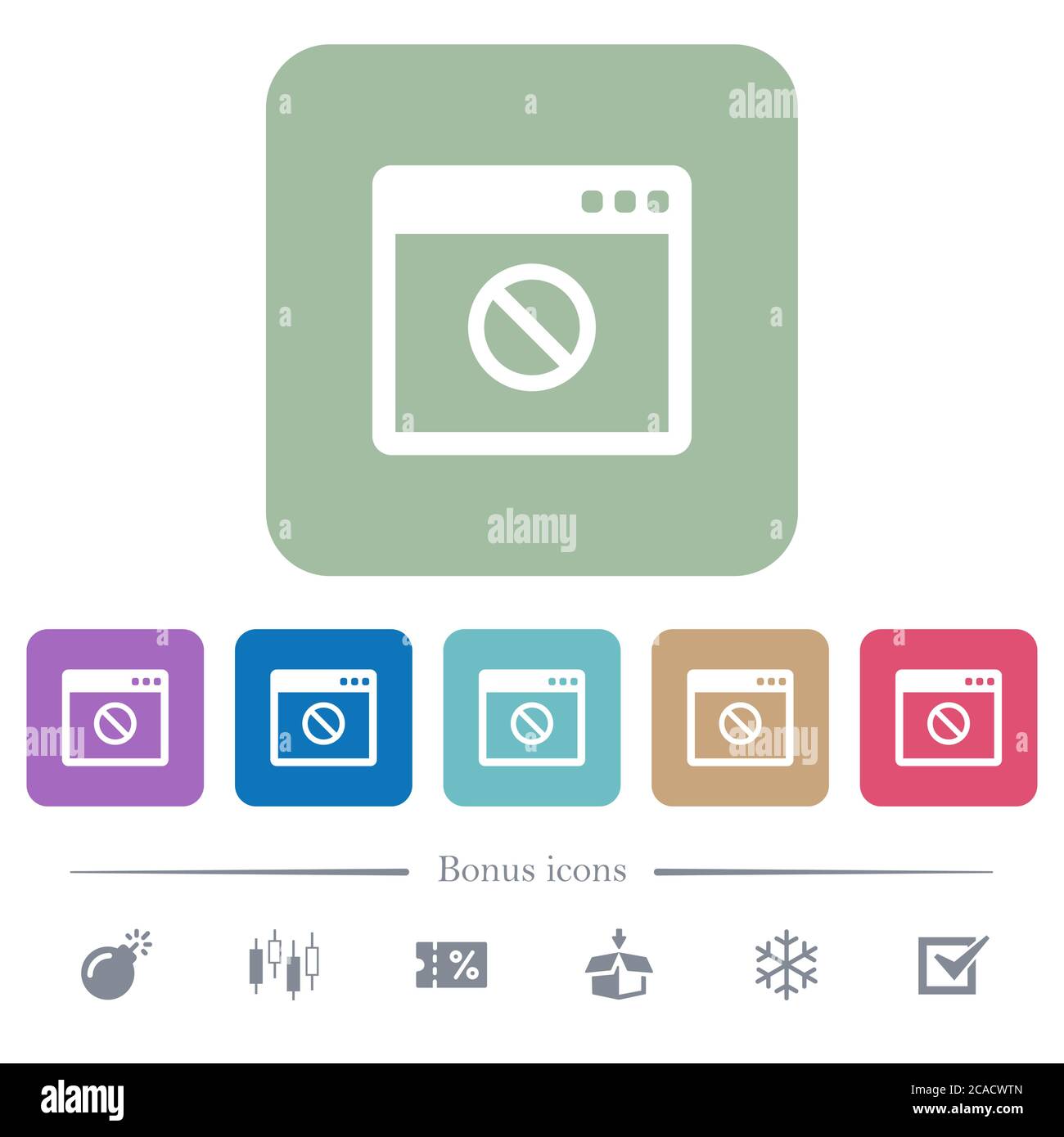 Application désactivée icônes plates blanches sur arrière-plans carrés de couleur arrondie. 6 icônes bonus incluses Illustration de Vecteur