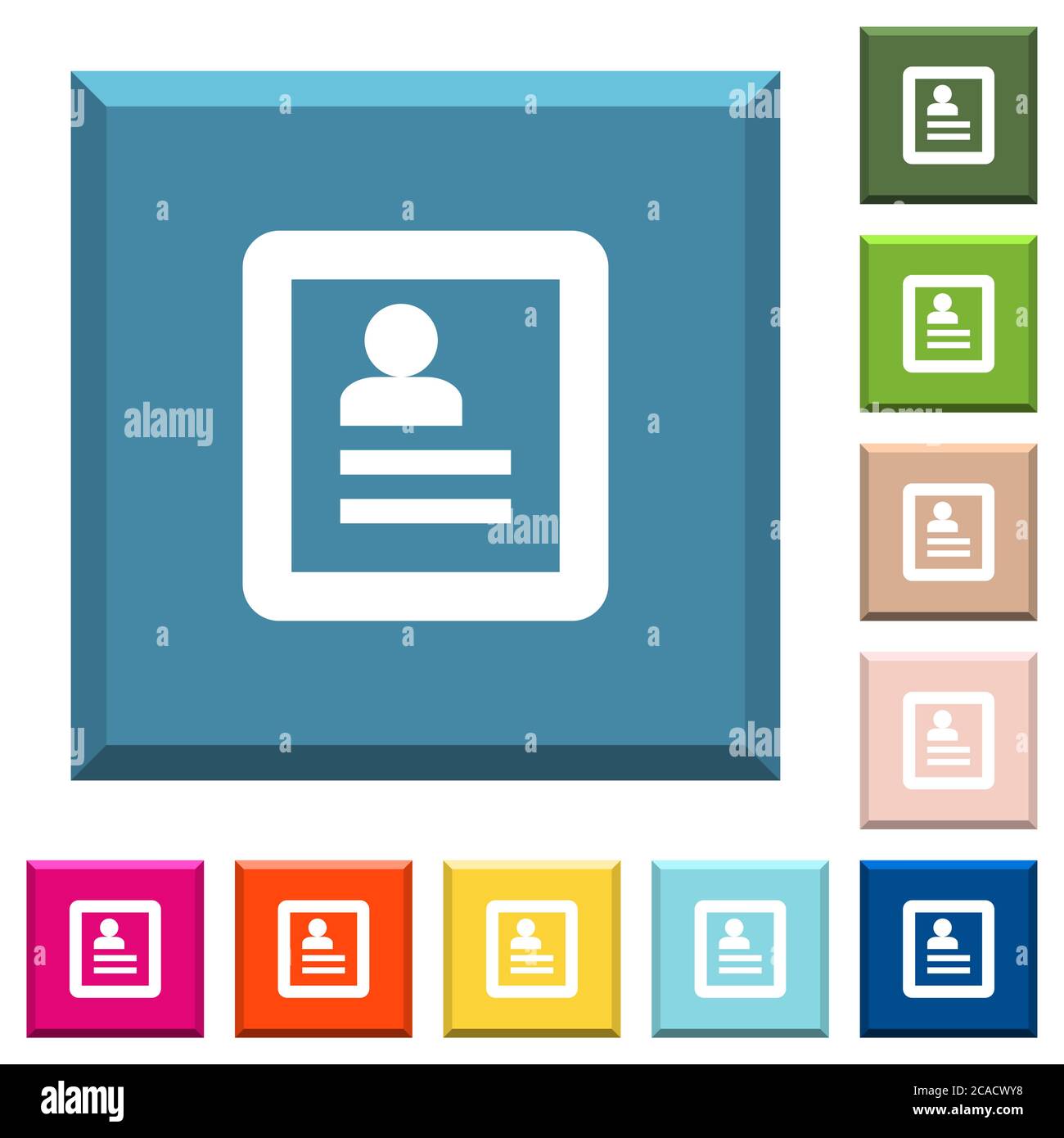 Profil utilisateur icônes blanches sur les boutons carrés à bords dans diverses couleurs tendance Illustration de Vecteur
