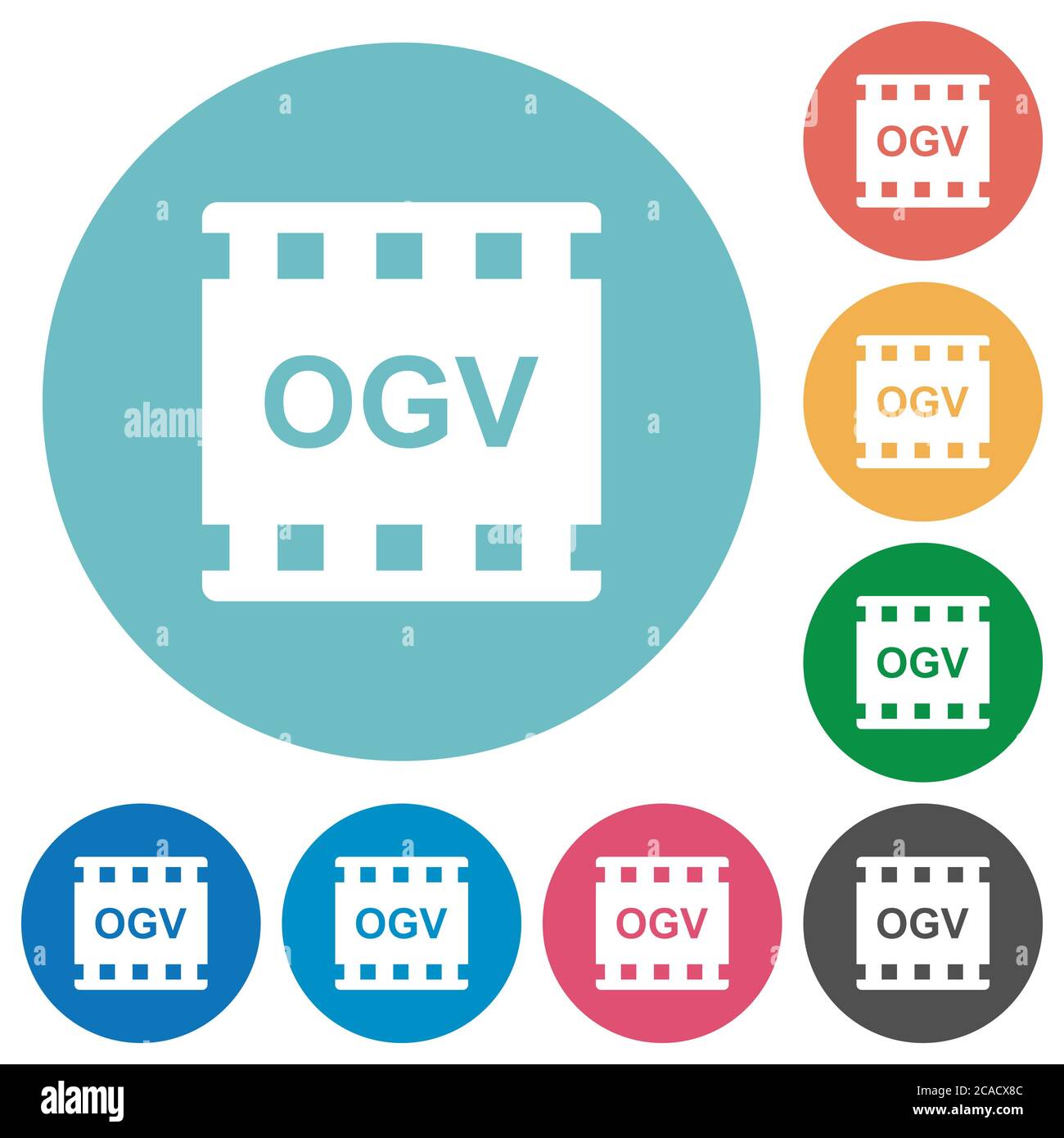 Format de film OGV icônes blanches plates sur des arrière-plans de couleur ronde Illustration de Vecteur