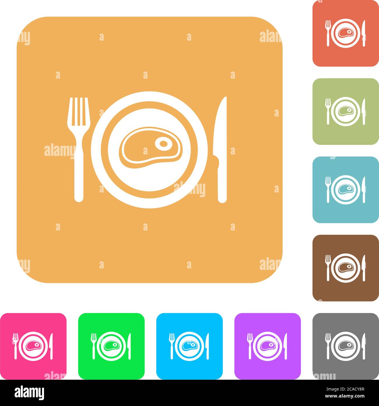 Steak for Lunch Flat icons sur fond carré arrondi aux couleurs vives. Illustration de Vecteur