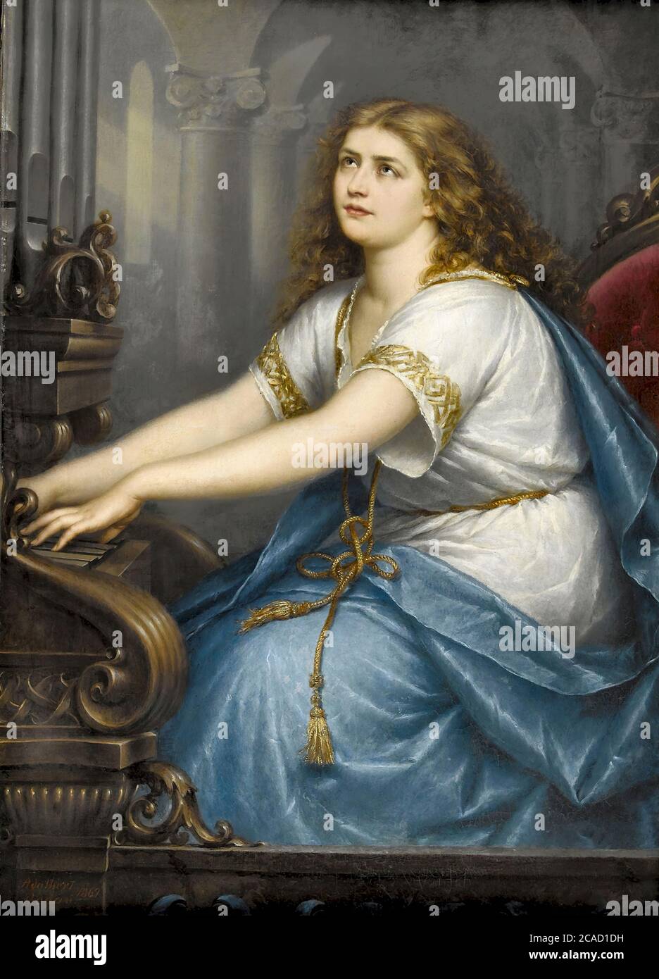 Begas Adalbert - Saint Cecilia à l'orgue - Ecole allemande - 19e siècle Banque D'Images