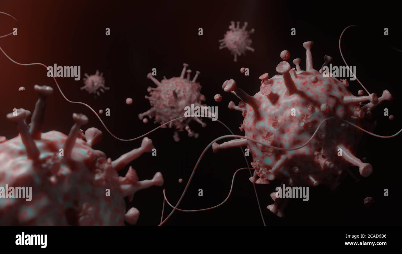 Rendu 3D, coronavirus 2019-nCov Nouveau concept de coronavirus montré une cellule de simulation de virus dans les poumons humains tout en détruisant le système respiratoire comme un Mer Banque D'Images