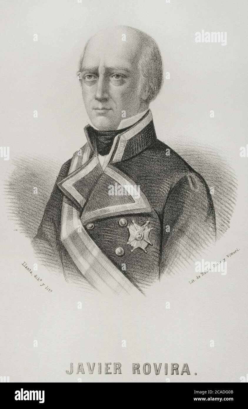 Francisco Javier Rovira Fernandez de Mesa (1740-1823). Marin et écrivain espagnol. Lieutenant général de l'Armada espagnole. Portrait, 19e siècle. Illustration de Llanta. Lithographie. Cronica général de España. Historia Ilustrada y Descriptiva de sus Provincias. Valence, 1867. Banque D'Images