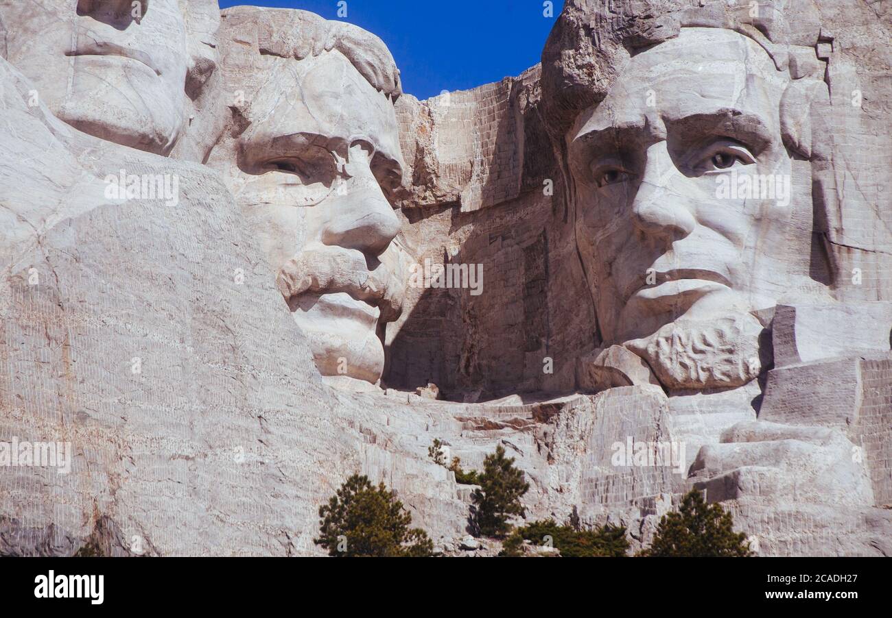 Mt. Rushmore gros plan de Theodore Roosevelt et Abraham Lincoln Banque D'Images