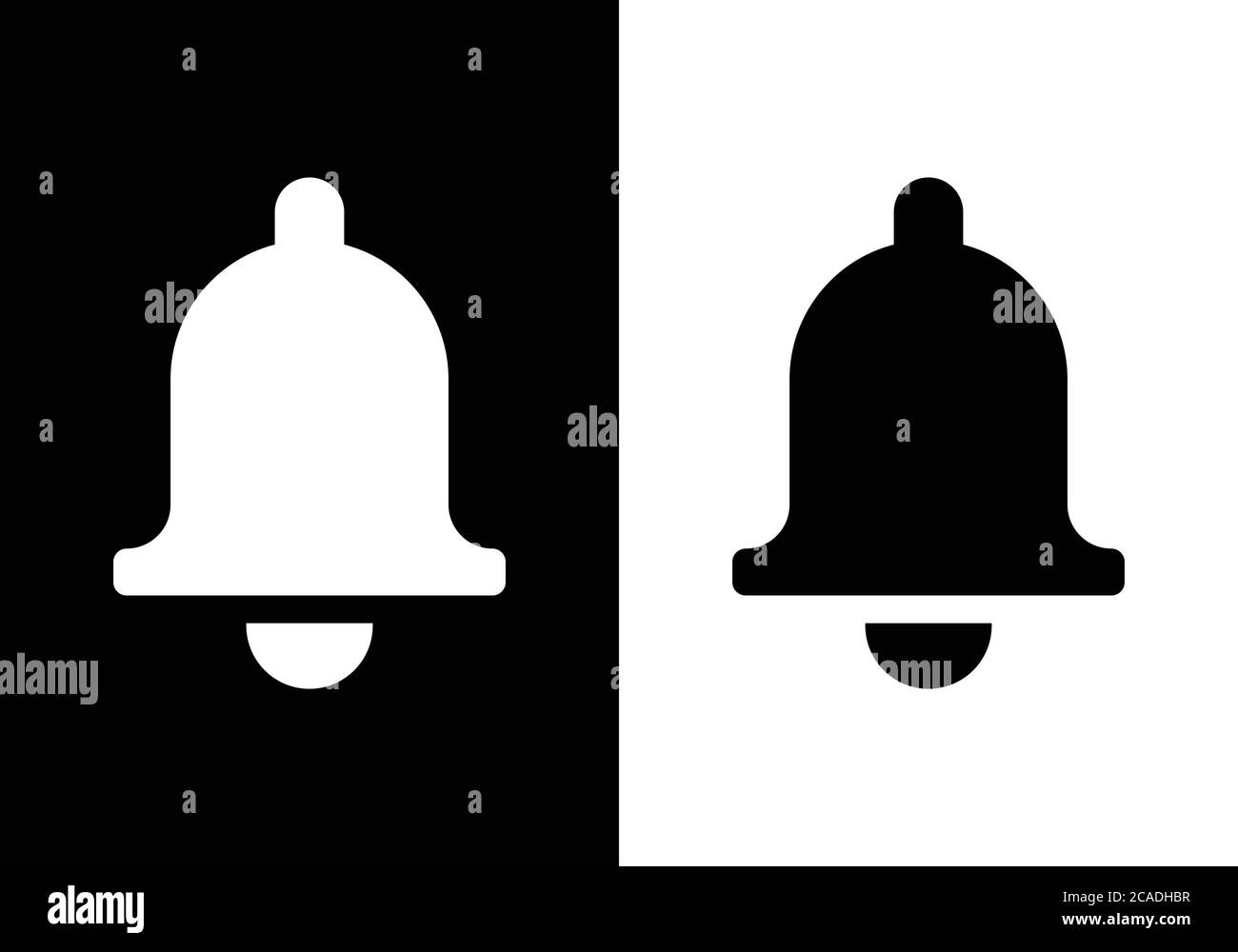 Illustration du vecteur de l'icône de la cloche de notification. Style plat sur fond noir et blanc Illustration de Vecteur