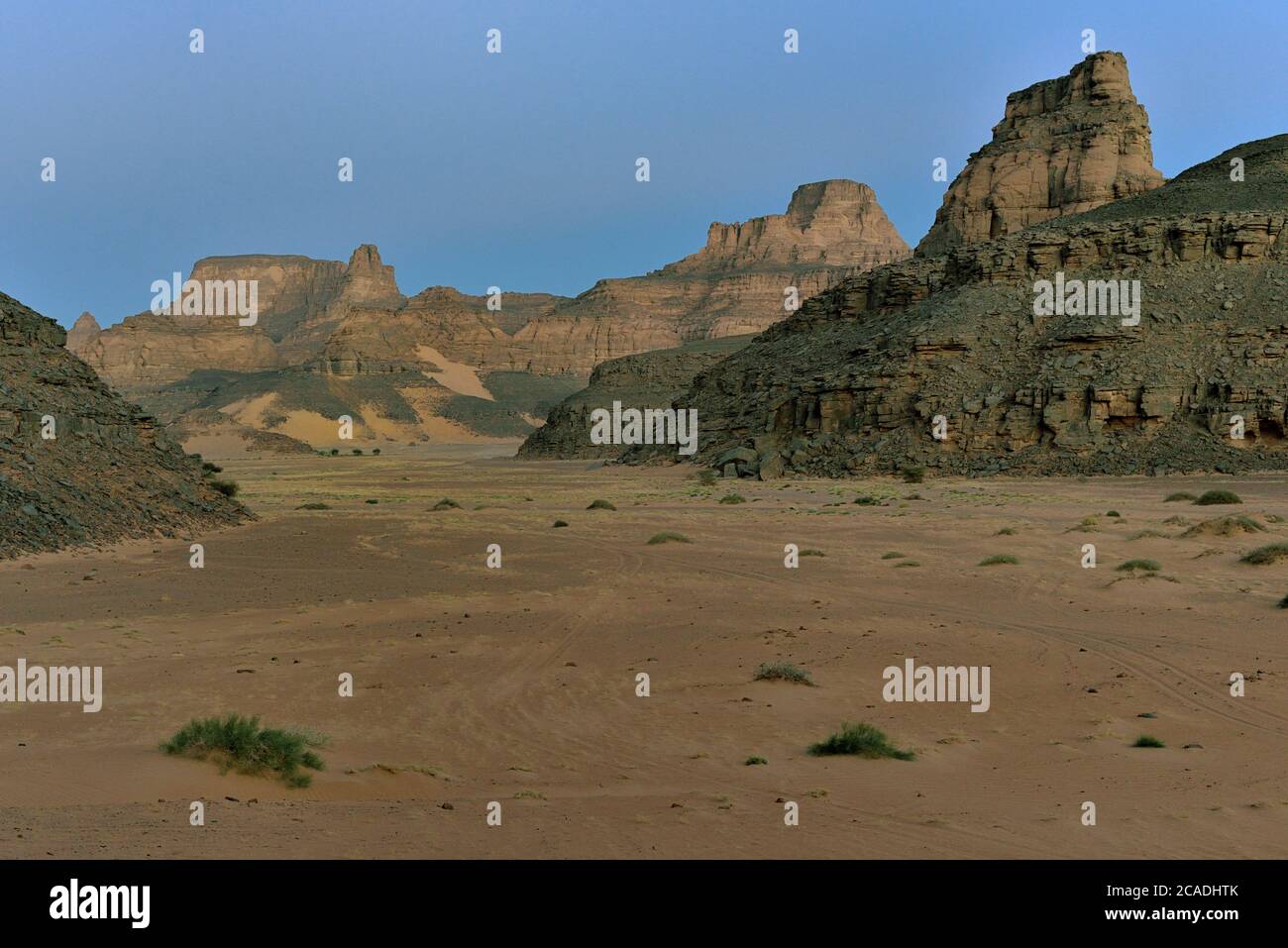 TASSILI TADRAR EN ALGÉRIE. PAYSAGE DÉSERTIQUE ET DUNES DE SABLE ET FORMATIONS ROCHEUSES. Banque D'Images