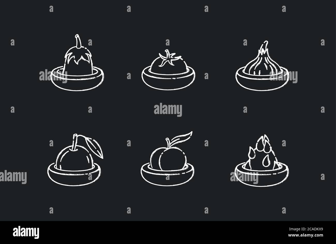 Les icônes blanches de la chaîne Food Savers apparaissent sur fond noir. Une consommation responsable, un style de vie sans gaspillage. Hugers alimentaires ronds en silicone pour fruits et légumes Illustration de Vecteur