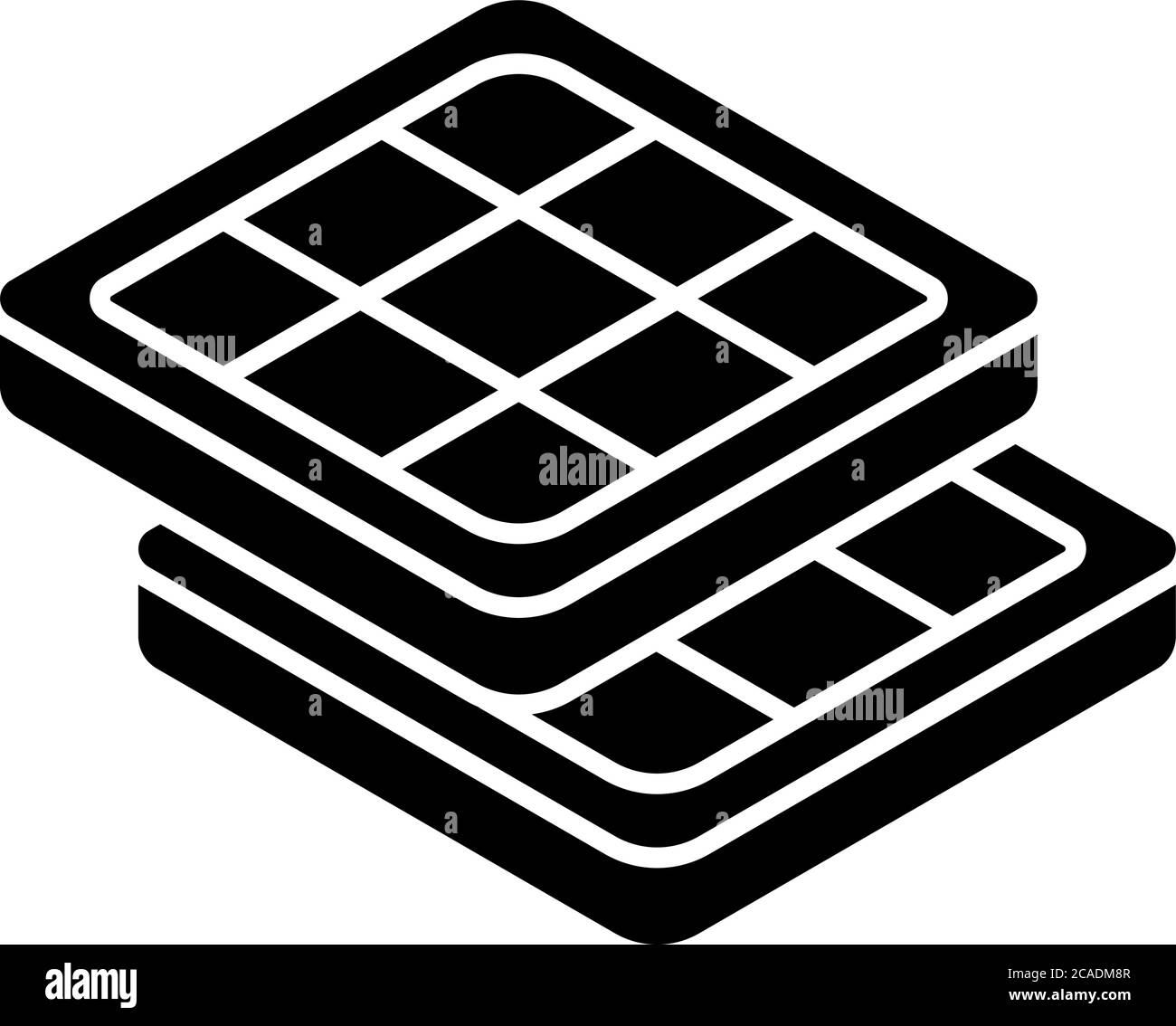 Gaufres belges, symbole de glyphe noir. Idée de petit déjeuner classique. Authentique cuisine européenne. Gaufre Bruxelles et Liège avec poches profondes. Symbole de silhouette sur W Illustration de Vecteur