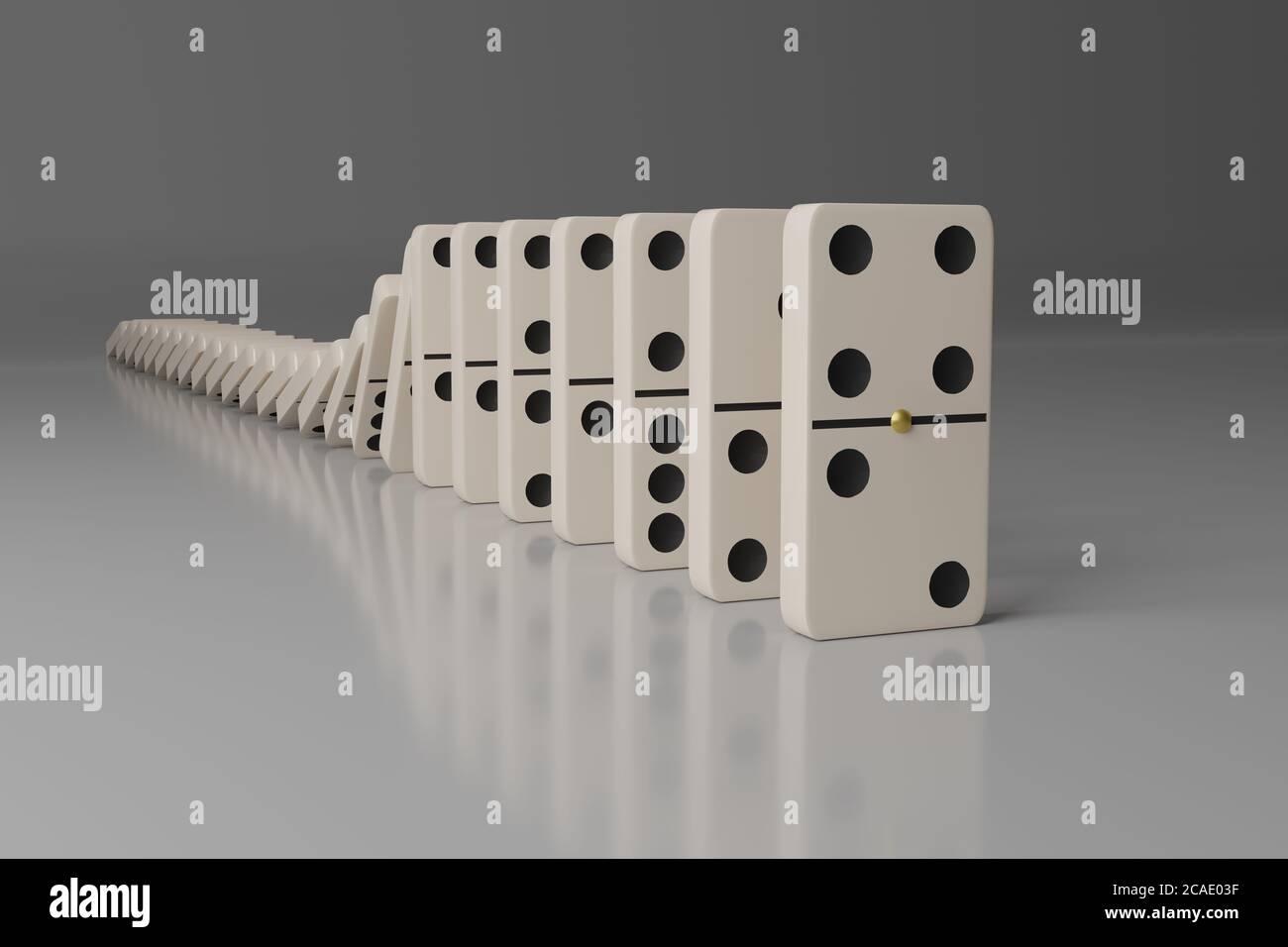 Dominos tombant de suite. Concept d'effet Domino. Illustration 3d. Banque D'Images