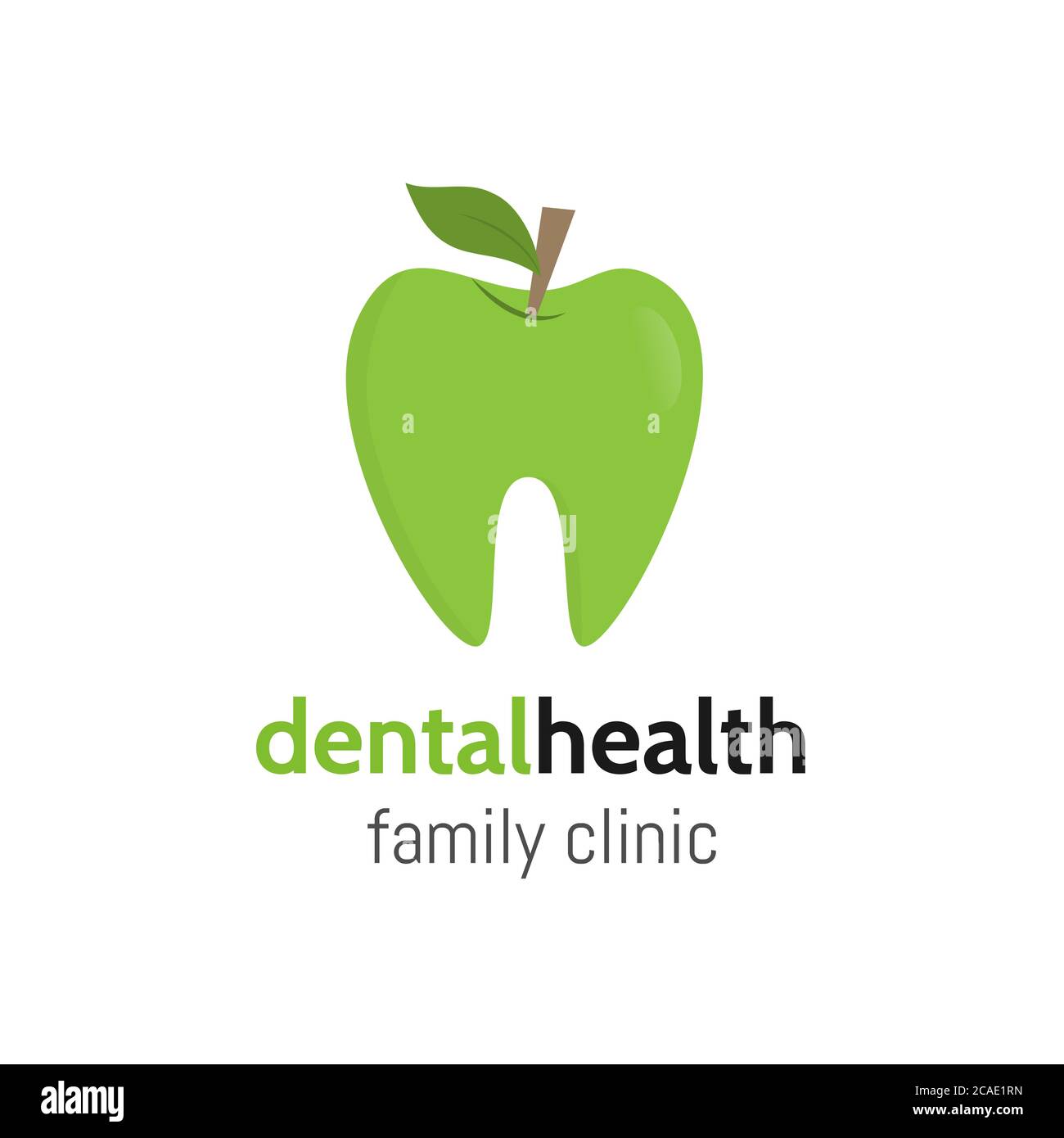 Santé dentaire. Logo de la dent comme une pomme verte avec une feuille. Logotype de clinique familiale dentaire. Dents vectorielles. Illustration de Vecteur