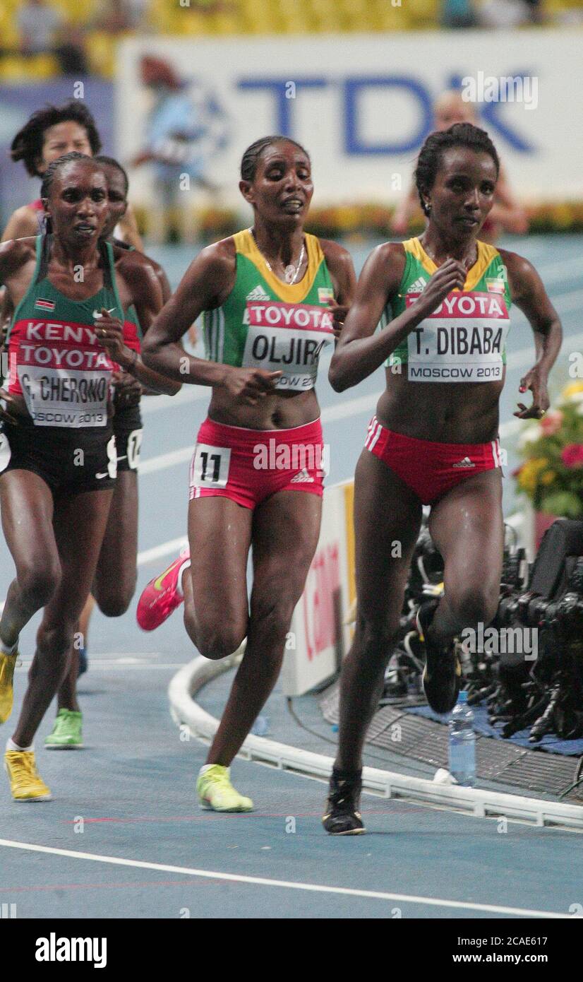 Gladys Cherono Kiprono , Belaynesh Oljira et Tirunesh Dibaba 10 000 M finale pendant le Championnat du monde Athlétisme 2013, le 10 2013 août à Moscou - photo Laurent Lairys / DPPI Banque D'Images