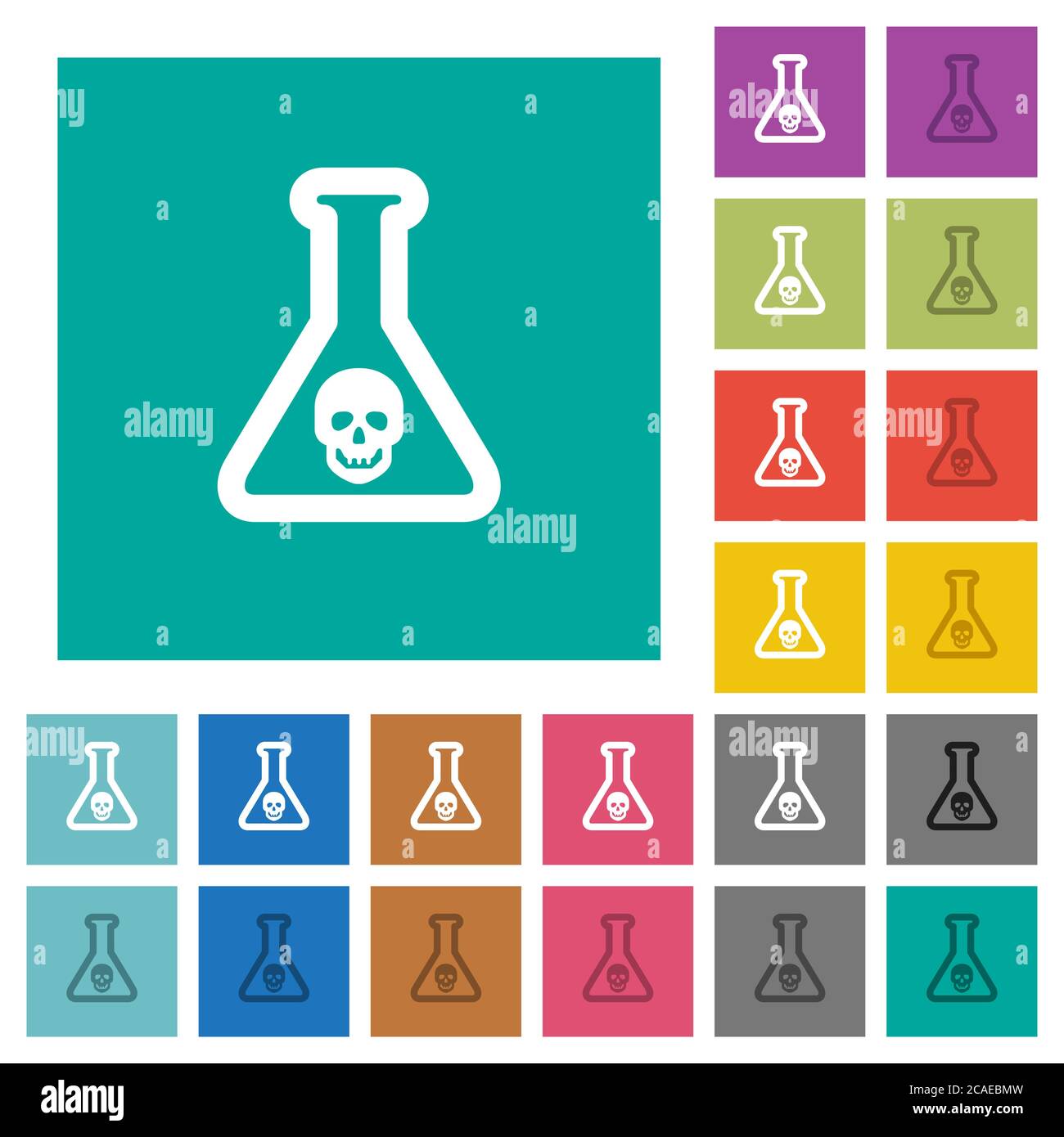Des icônes plates multicolores d'expériences chimiques dangereuses sur des fonds carrés simples. Variantes d'icônes blanches et foncées incluses pour un effet de survol ou actif Illustration de Vecteur